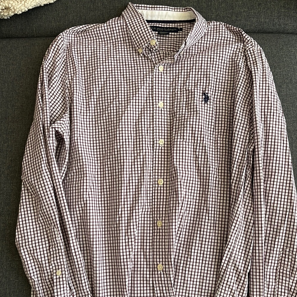 US Polo Assn. Button Down. Size L. White with red stripes.